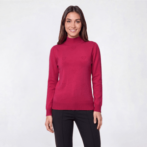 Womens Retrology Mock Neck Solid Textured Heart Sweater